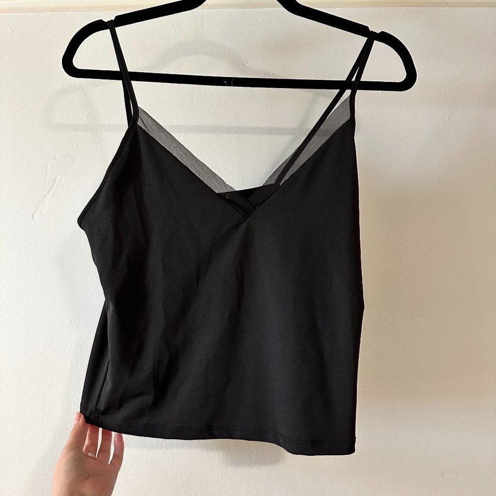 Zara Black Tank Top Lined Mesh Neckline Large NWOT
